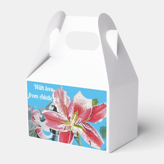 赤いユリの花の紅茶パーティーケーキ ファボリーボックス フェイバーボックス (正面サイド)