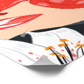 赤いユリ：ヴィンテージ植物模様。 ポスター (角)