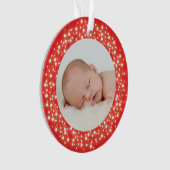 赤いラきらめくイトベビー初めてのクリスマス写真 オーナメント (正面)