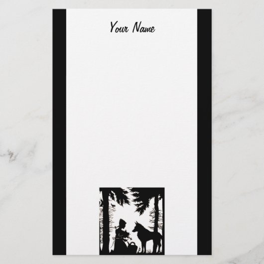 赤いライディングフードウルフ黒いシルエットで白 便箋 (正面)