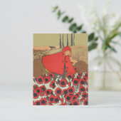 赤いライディングフードピッキングポピー葉書 ポストカード (スタンド正面)