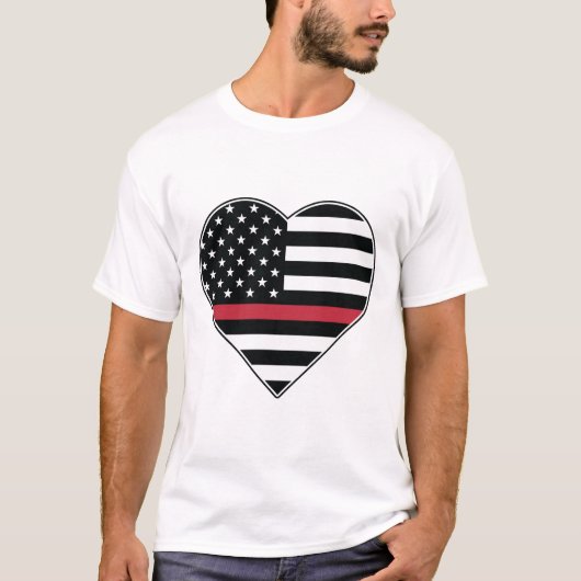 赤いラインの旗ハート Tシャツ (正面)