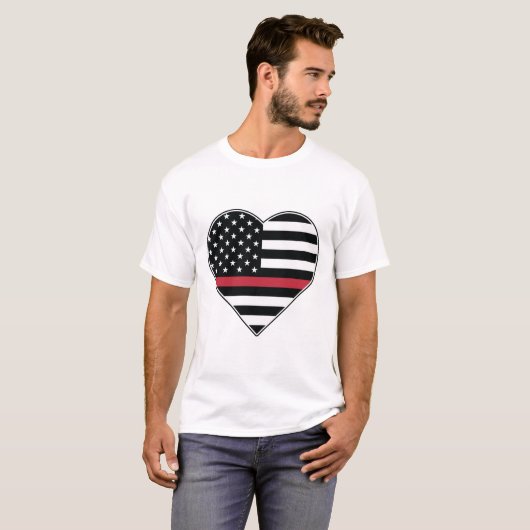 赤いラインの旗ハート Tシャツ (正面フル)