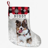 赤いライ素朴ド松の木の犬の骨ペットの写真 スモールクリスマスストッキング (正面)