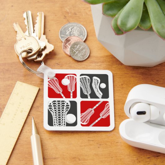 赤いラクロスの棒と玉 キーホルダー (デスク)