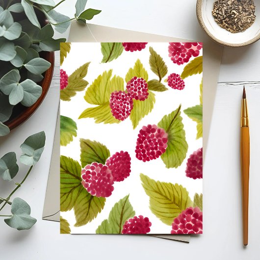 赤いラズベリーの水彩画 フルーツペイント ポストカード