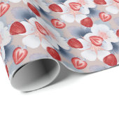 赤いラズベリー、白とピンクの花 ラッピングペーパー (ロールコーナー)