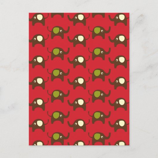赤いラッキーな象のパターン印刷 ポストカード (正面)