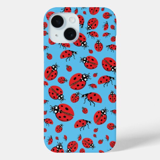 赤いラディバグラッキーパターンスカイブルーの多く Case-Mate iPhoneケース (裏面)