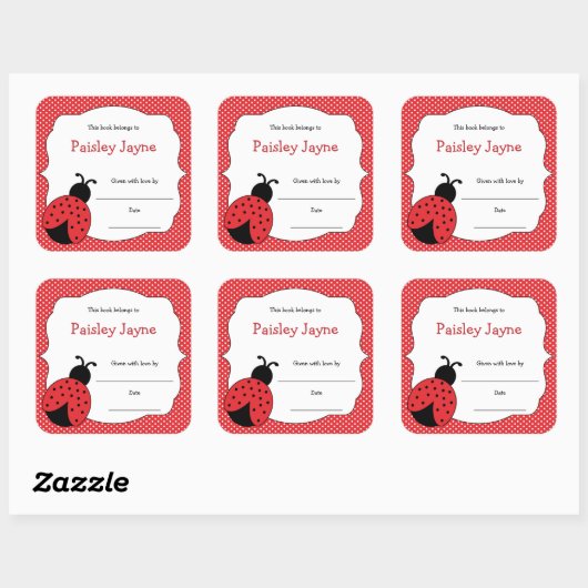 赤いラディバグ蔵書票/本の赤ちゃんシャワーを持って来る スクエアシール (シート)