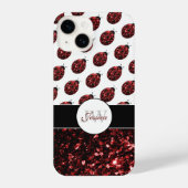 赤いラディバフェイクググリッターキラキラ模様モノグラム iPhoneケース (裏面)