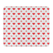 赤いラブハート、パステルピンクの水玉模様 カッティングボード (正面)