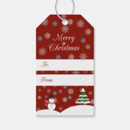 赤いラベルと雪片 ギフトタグ
