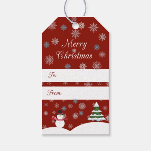 赤いラベルと雪片 ギフトタグ (正面)