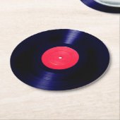 赤いラベルのビニールのフェイクな一見 ラウンドペーパーコースター (アングル)