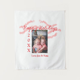 赤いラメのキッズ&ファミリーフォト ハッピー・ホリデー 名前 タペストリー