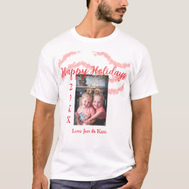 赤いラメのキッズ ファミリーフォト ハッピー・ホリデー 名前 Tシャツ