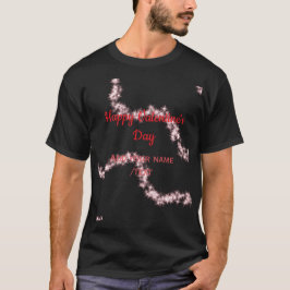 赤いラメのラインでハッピー バレンタインデー スパイラル 名前入り Tシャツ