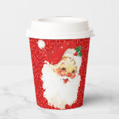 赤いラメの紙コップにクリスマスのサンタクロース 紙コップ (裏面)
