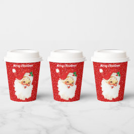 赤いラメの紙コップにクリスマスのサンタクロース 紙コップ
