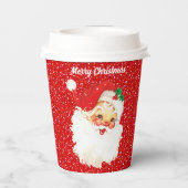 赤いラメの紙コップにクリスマスのサンタクロース 紙コップ (裏面)
