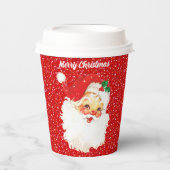 赤いラメの紙コップにクリスマスのサンタクロース 紙コップ (正面)