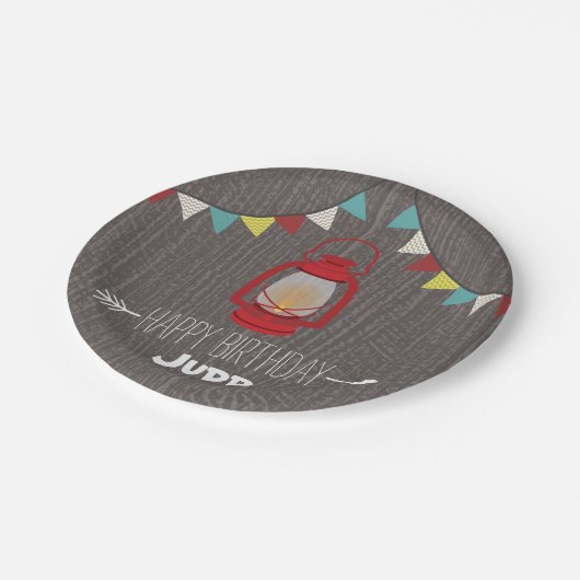 赤いランタンのキャンプの誕生日 ペーパープレート (アングル)