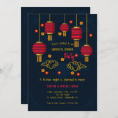 赤いランタンのパーティー招待状 招待状 (正面/裏面)