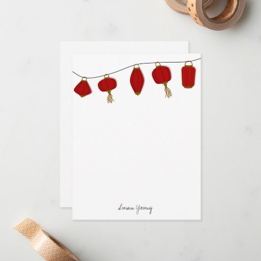 赤いランタンの個人文房具， 4.25 x 5.5#アカランタンの個人文房具# ノートカード (正面/裏面インサイチュ)