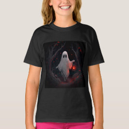 赤いランタンを赤い葉と共に持つ白い幽霊 Tシャツ