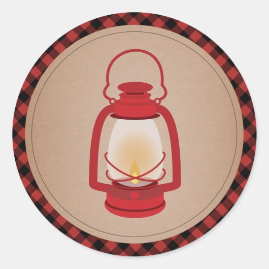 赤いランタン格子模様のステッカー ラウンドシール (正面)