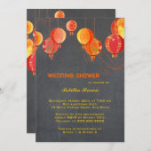 赤いランタン チャコールグレイのブライズシャワー 招待状 (正面/裏面)