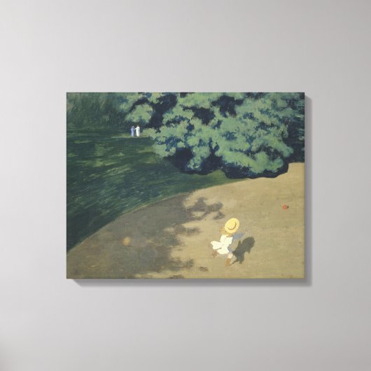 赤いランニングボールの後の少女の少女（幼少期） キャンバスプリント (正面)