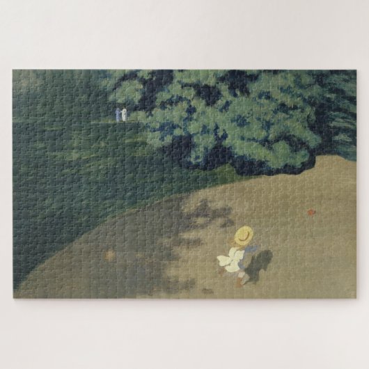 赤いランニングボールの後の少女の少女（幼少期） ジグソーパズル (横)