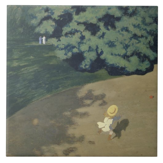 赤いランニングボールの後の少女の少女（幼少期） タイル (正面)