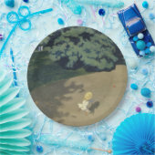 赤いランニングボールの後の少女の少女（幼少期） ペーパープレート (パーティー)