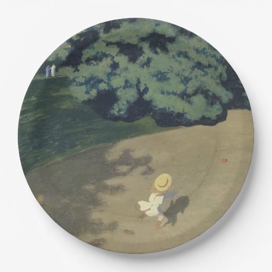 赤いランニングボールの後の少女の少女（幼少期） ペーパープレート (正面)