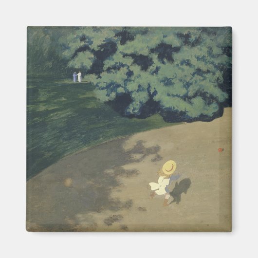 赤いランニングボールの後の少女の少女(幼少期) マグネット (正面)