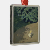 赤いランニングボールの後の少女の少女（幼少期） メタルオーナメント (右)