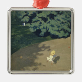 赤いランニングボールの後の少女の少女（幼少期） メタルオーナメント