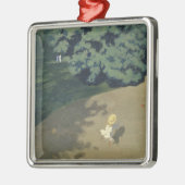 赤いランニングボールの後の少女の少女（幼少期） メタルオーナメント (左)