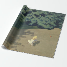 赤いランニングボールの後の少女の少女（幼少期） ラッピングペーパー