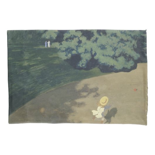 赤いランニングボールの後の少女の少女（幼少期） 枕カバー (正面左)