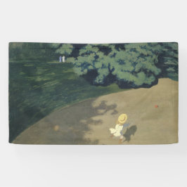 赤いランニングボールの後の少女の少女（幼少期） 横断幕