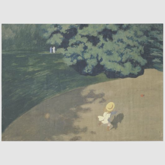 赤いランニングボールの後の少女の少女（幼少期） 薄葉紙 (正面)