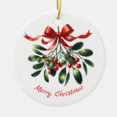 赤いリエレガントボン付き水色ミスタトウ セラミックオーナメント (正面)