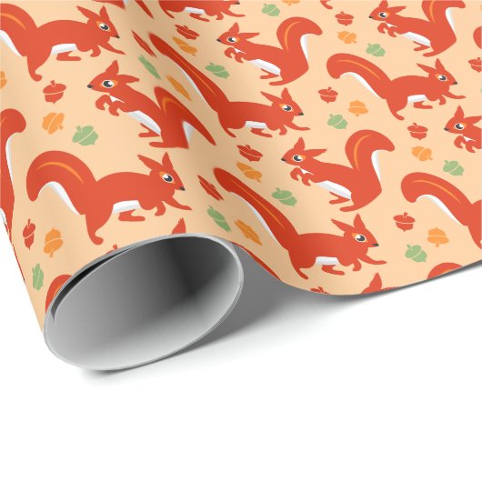 赤いリスとどんぐりの秋の紅葉 ラッピングペーパー (ロールコーナー)