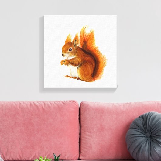 赤いリスの水の色の絵画アートワークプリント キャンバスプリント (インサイチュ (リビング))