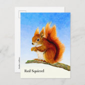 赤いリスの水色絵画のはがき ポストカード (正面/裏面)
