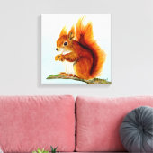 赤いリスの絵画水色 キャンバスプリント (インサイチュ (リビング))